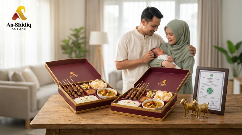 Paket aqiqah anak laki-laki dan perempuan lengkap dengan kemasan bento mewah 5 sekat dan sertifikat resmi - As Shidiq Aqiqah